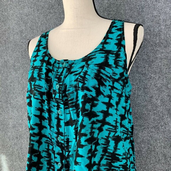 Kirra Full Crop Tank Top Women Medium Silky Button Front Hi-Low Green & Black - Picture 8 of 9